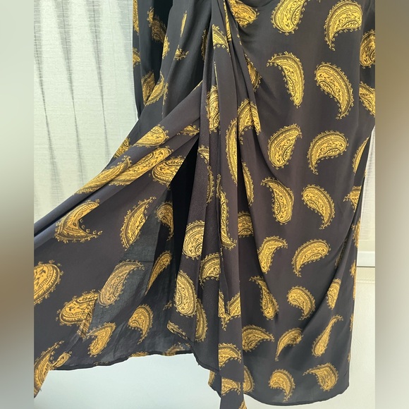 Massimo Dutti Midi Dress. Dark grey/brown with mustard paisley pattern. - Picture 5 of 8